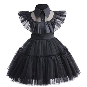 Wednesday Adams Cosplay Halloween Costume Little Girls Black Tulle Dress